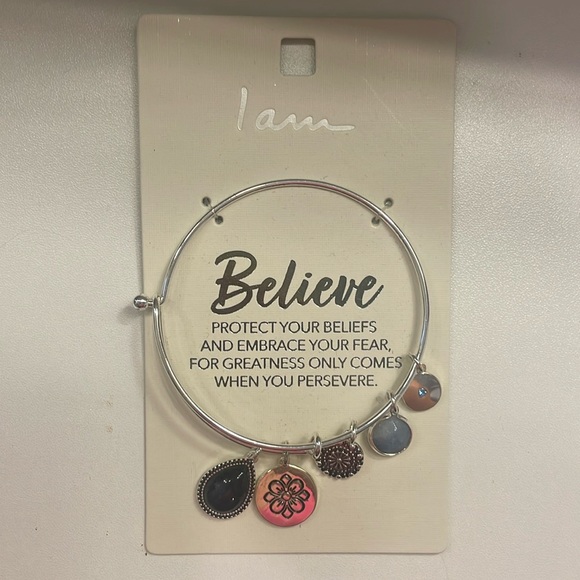 I Am -believe, Protect Your Beliefs Bangle Charm Bracelet -sodalite/5 charms - Picture 1 of 3